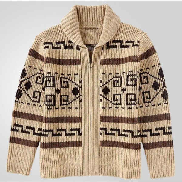 OtoñO E Invierno Nuevo DiseñO PatróN CáRdigan Casual De Solapa Para Hombre A La Moda Manga Larga Jacquard Punto SuéTer De Alto Peso Chaqueta Con Cremallera 2XL Caqui-image