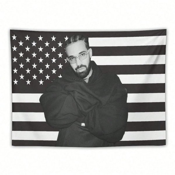 1 Szt. Flaga Fanowska Hip Hop Drake'a, Gobelin, Poliester, Dekoracja ŚCienna 2D, Czarno-BiałA Sztuka Z Flagi AmerykańSkiej, Dekoracja ŚCienna Do Sypialni, Salonu, Domu Studenckiego 90X150Cm-image