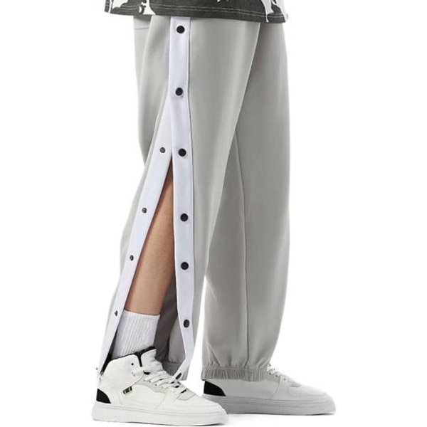 MęSkie Spodnie Sportowe ZapięCie Na Guziki Po Boku LuźNe Proste Szerokie Nogawki Elastyczny Pas 2XL Szary-image