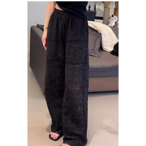 Pantalones De Encaje Calados De Pierna Ancha Para Mujer En Verano, Nuevos, De Cintura Alta, Rectos, Tipo Tambor, Informales, Pantalones Frescos De Seda De Hielo PequeñOs XXL Gray-image