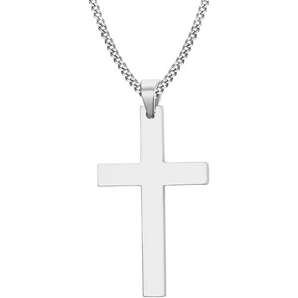 Moda Acero Inoxidable Colgante De Cruz Collar Unisex Punk Hip Hop Cadena De Eslabones Amuleto JoyeríA Para NiñOs NiñAs Regalo Genial 60Cm White-image