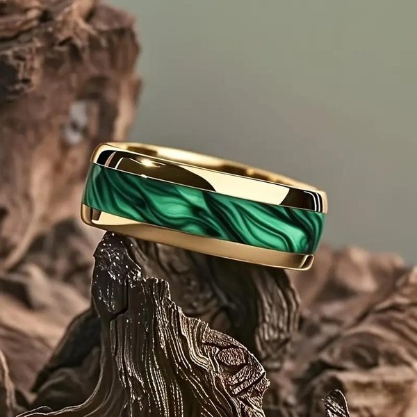 PierśCionki Z Inkrustacją Z Muszli Abalone W Kolorze Niebieskim Modne PierśCionek Ze Stali Nierdzewnej W Kolorze ZłOtym O SzerokośCi 8 Mm Dla MężCzyzn Kobiet BiżUteria śLubna Dropshipping 13 Black-image