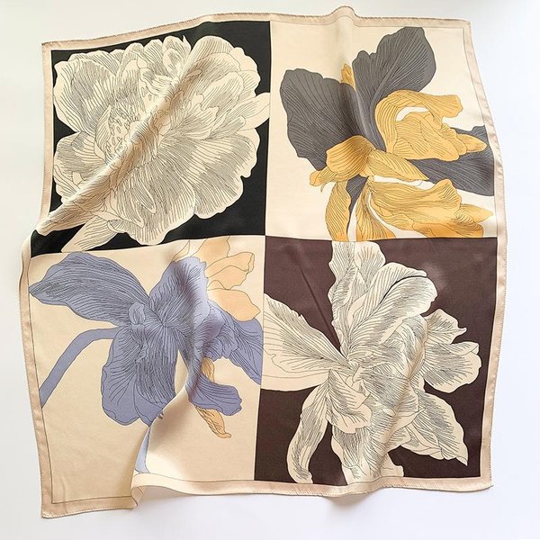 Naturalny Jedwabny Kwadratowy Szalik Damska Opaska Na WłOsy Foulard Wysokiej JakośCi Bandana Chusty Damska Apaszka Chustka Na GłOwę Szal Chusta Real Silk 65X65Cm Gray-image