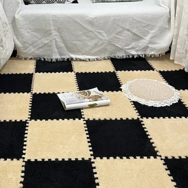 20 Szt. MięKki Pluszowy Dywan Dla Dzieci Mata Do Zabawy Dla NiemowląT Dywany DziecięCe Zabawki Piana EVA Mata DziecięCa Puzzle PodkłAdki PodłOgowe Z Blokadą 30*30 CM 10Pcs BeżOwy/Czarny-image
