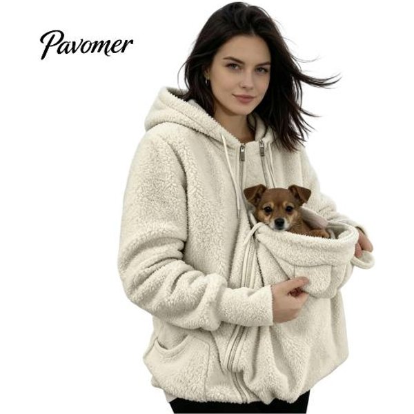 Bezdotykowy Uchwyt Na Psa Kieszonka Na ZwierzęTa Bluza Z Kapturem Na Zamek Dla Kobiet, Kieszeń Do Noszenia Kota Bluza Z Kapturem Kangurka Bluza, Zimowa CiepłA Polarowa DłUga XL-image