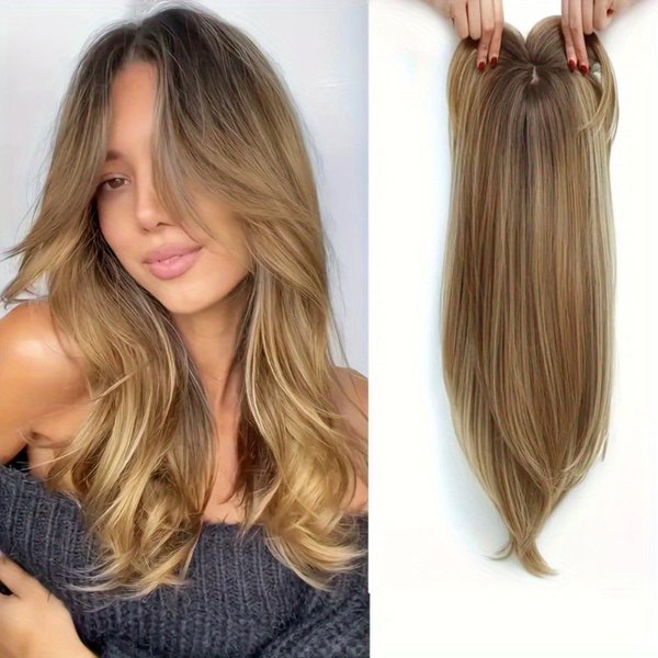 Ombre Warstwowy Topper Z Grzywką Prosty Naturalny Topper Do WłOsóW Dla Przerzedzonych WłOsóW 8# Brown-image