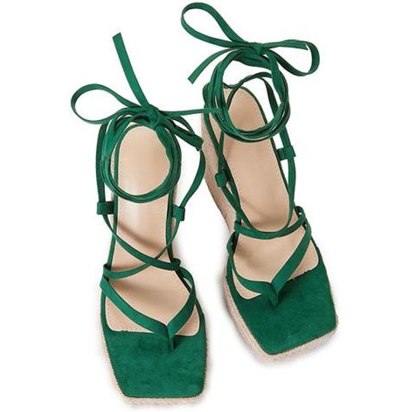Letnie Damskie SandałY Na Koturnie 12,5 Cm Z Platformą 3,5 Cm Z KrzyżUjąCymi Się Paskami Gladiator Koturny SandałY Pani Zielone Party Buty Muffin 38-image