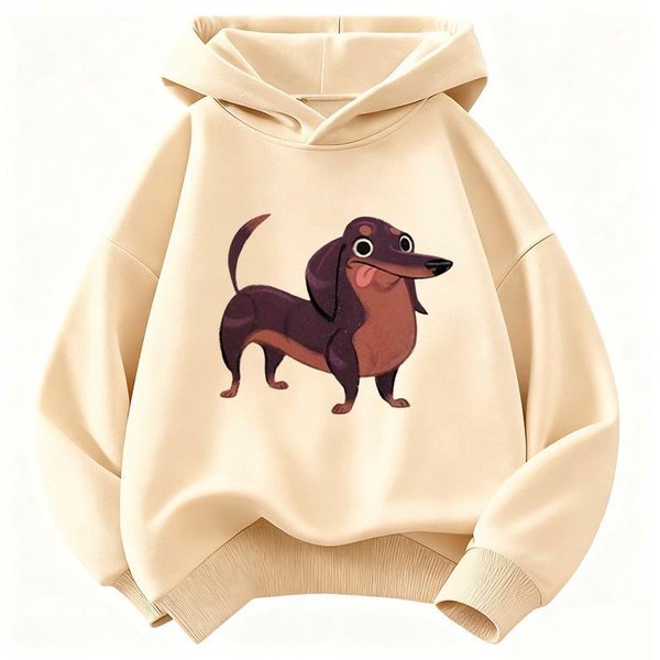 Jamnik Zabawna Bluza DziecięCa Bluza Z Kapturem Dla ChłOpcóW DziewcząT Casualowe Bluzy Ubrania Y2K 110 Beige-image