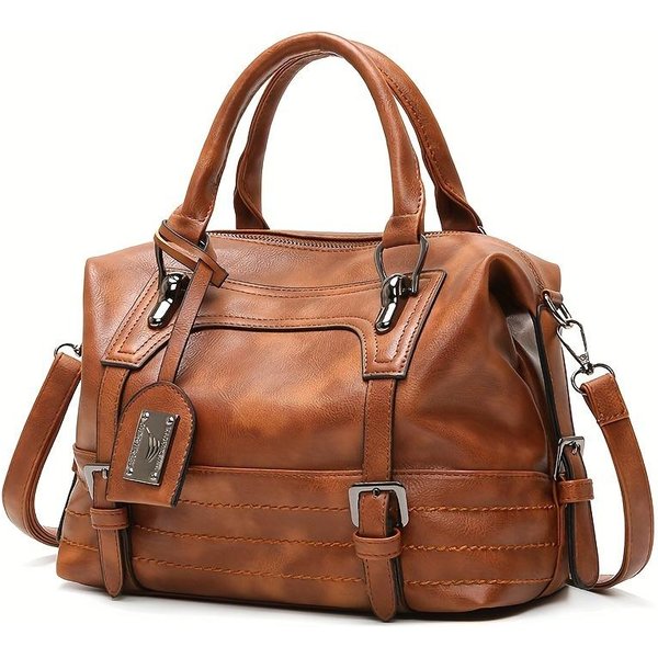 Torebka Vintage Boston, DużA Pojemność, Torba Typu Crossbody - Damska Torba Na Ramię Ze Sztucznej SkóRy - Stylowa I Pojemna - Dla Modnych Kobiet BrąZowy-image
