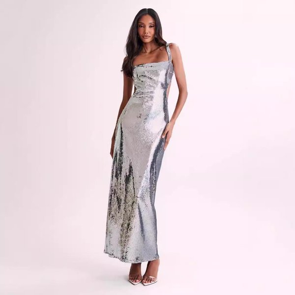 Vestido De Noche De Lentejuelas Para Mujer Sexy Sin Espalda Delgado Con Tirantes M-image