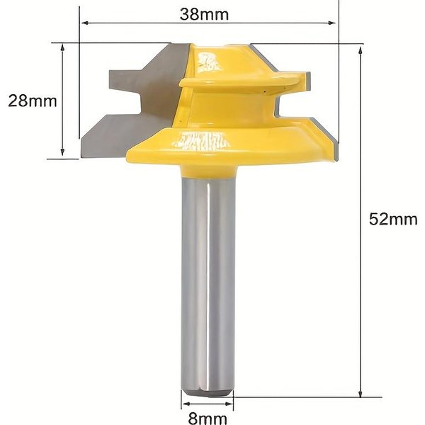 Fresa De Mortaja Y Espiga De 45 Grados, Amarillo 8×38, Fresa Para Rompecabezas De áNgulo Recto De Borde Recto, Fresa Para Fresado De Madera.-image