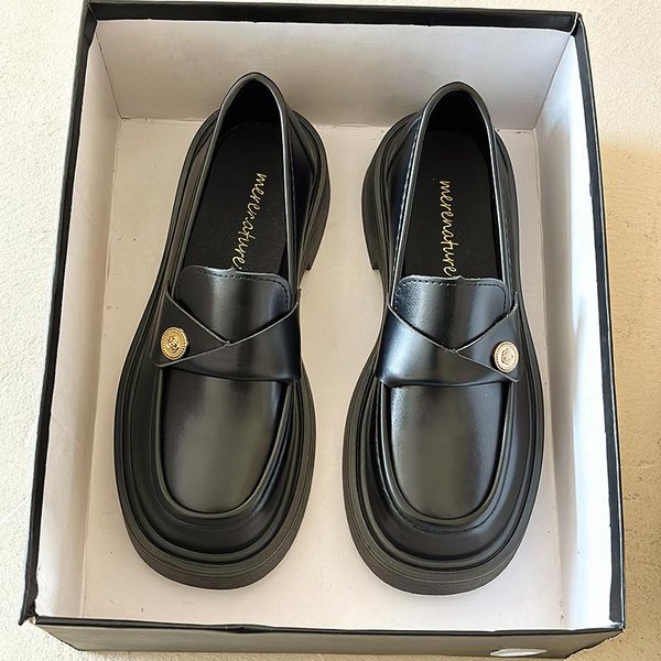 Autentyczne SkóRzane Mokasyny Damskie Buty Wiosna Nowy Styl Brytyjski Czarne MałE SkóRzane Buty Gruba Podeszwa Buty Mary Jane CzółEnka 36 Black-image