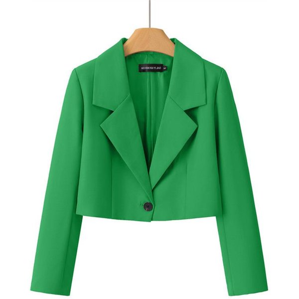 Blazer Corto De Mujer Manga Larga Solapa De Muesca Un BotóN Chaqueta De Traje Corta Para OtoñO XL Green-image