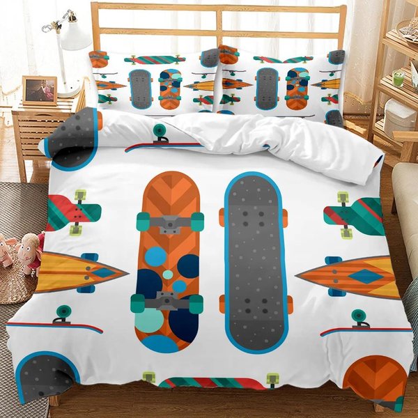 Zestaw Poszwy Na KołDrę Skateboard Gracz Na Deskorolce Hip Hop Zestaw PośCieli Nastolatki Ulica Hobby Sport Hippie Rozmiar King Poliestrowa Poszwa Na KołDrę EU Double(200X200Cm) Blue-image