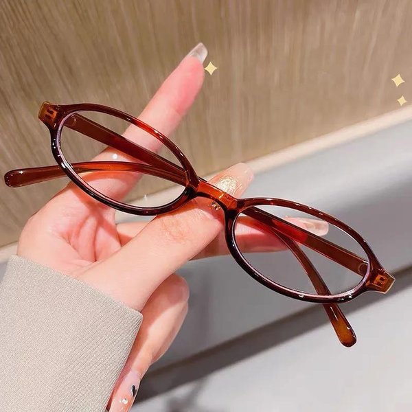 Styl Millennium Damskie Okulary Retro Owalne DziewczęCe Czerwona Ramka Gn SzkłO Okulary Dekoracyjne Komputerowe Anty-Niebieskie Okulary Jazda Nad Morzem 0-image