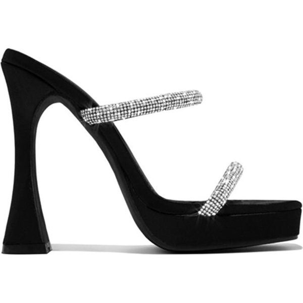 Sandalias De Mujer Sandalias De TacóN Alto Zapatos De Verano De Moda Sandalias De Diamantes De ImitacióN Sandalias De TacóN Alto CóModas Talla Grande 35 ~ 43 42 Negro-image