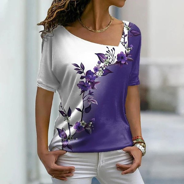 Letnie Damskie T-Shirty 3D Kwiatowy Nadruk V Neck Topy Z KróTkim RęKawem Casual Ladies T Shirt Moda Koszulki W Stylu Harajuku Odzież Damska Y2K 8XL-image