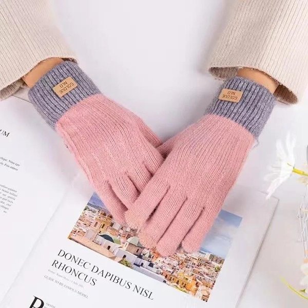 Guantes De Punto De Cachemira Para Pantalla TáCtil Para Mujer, Guantes De Dedo Completo Gruesos Para Exteriores, CáLidos, OtoñO E Invierno Color Rosa-image