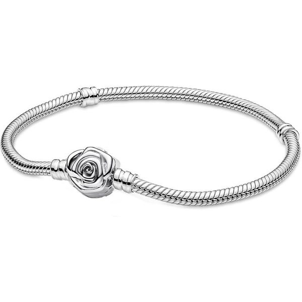 Oryginalna Bransoletka Moments Rose In Bloom ZapięCie Wąż ŁAńCuch Fit Europe Bransoletka 925 Srebro Sterling Koralik Charm BiżUteria ZróB To Sam 19Cm White-image