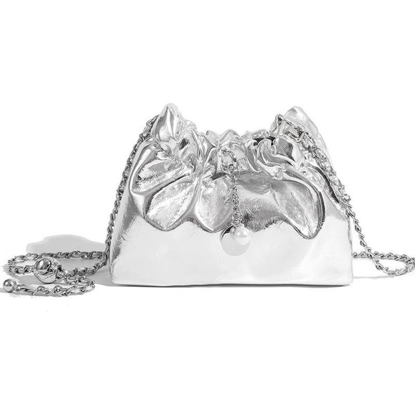Bolso De Nube Plegado De Lujo Ligero Para Mujer, Bolso Cruzado Con Cadena, Bolso Cubo De Hombro ÚNico, Moderno Y VersáTil Plata-image