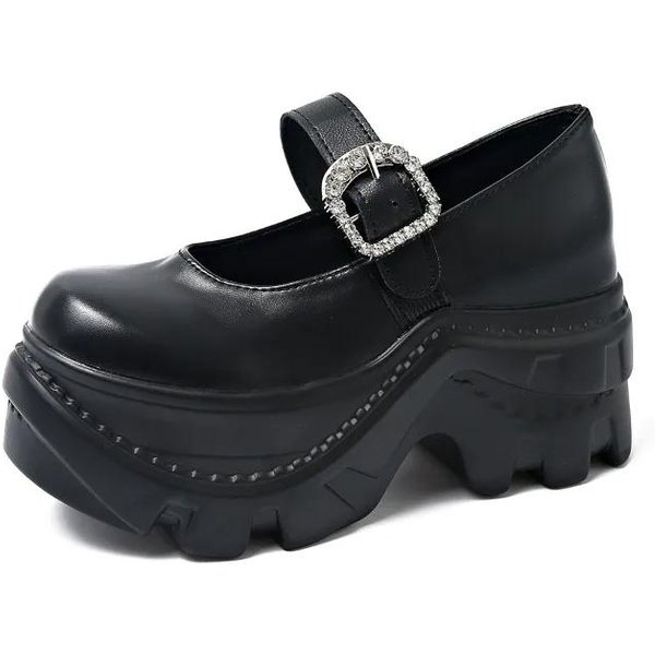 Buty Damskie Plus Size Mary Janes Damskie Buty Na Wysokim Obcasie Platforma Casualowe CzółEnka Damskie OkrąGłY Nosek Pasek Z Klamrą Jednolite Buty Panie 36 Black-image