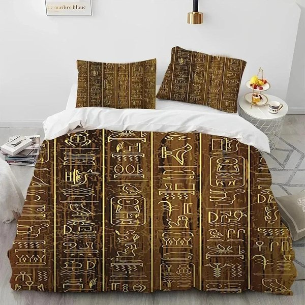 Mitologia Egipska Faraon Hieroglify PośCiel Zestaw Poszewka Na KołDrę Zestaw PośCieli Poszewka Na KołDrę Poszewka Na Poduszkę KołDra Rozmiar KróLewski KróLowej 140X200Cm 3Pcs-image