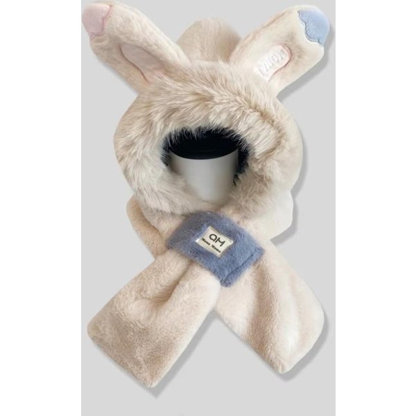 Lindo Gorro Bufanda Con ProteccióN Para Las Orejas A Prueba De Viento Orejas De Conejo Bufanda Sombrero De Felpa Gorro CáLido De Felpa OtoñO Invierno-image
