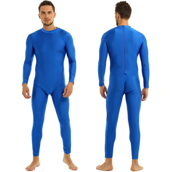 MęSkie JednoczęśCiowe Body Z Golfem, Spandexem, DłUgim RęKawem Unitard Trykot Dancewear Large Niebieski-image