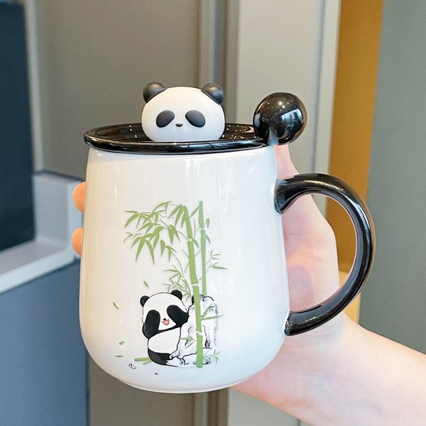 Taza Con Tapa Cuchara Nuevo Estilo Taza Panda Para Mujer Souvenir Taza De Agua De CeráMica Taza De Café 301-400Ml-image
