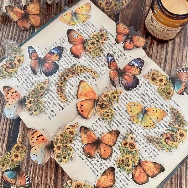 Paquete De 30 Pegatinas Decorativas DIY TemáTica De Flores Y Mariposas Pegatinas Decorativas Para Scrapbook Etiqueta Diario ÁLbum Planificador-image