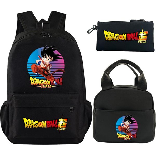 3 Unids/Set Mochila Con Estampado De Dragon Ball, Mochila Con Bolsa Para El Almuerzo, Estuche Para LáPices, Mochila Escolar Para Adolescentes, NiñOs Y NiñAs-image