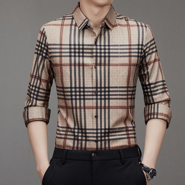 Camisa De Manga Larga Para Hombre Holgada Primavera Y OtoñO Nueva Camisa De Cuadros Para Hombre Camisa EláStica Sin Planchado L Black-image