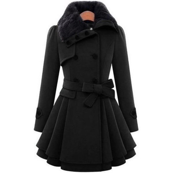 Abrigo De Lana Vintage Para Mujer, Gabardinas CeñIdas Con Cuello De Piel Para Mujer, Abrigo De Lana Para Invierno, Chaquetas, Prendas De Vestir S-image