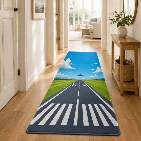 KreskóWkowy Pas Startowy Lotniska DłUgi Dywanik PodłOgowy AntypośLizgowa Mata PodłOgowa Do Pokoju DziecięCego Przedpokoju Pokoju Zabaw WystróJ Domu 60X200Cm 24X80Inch-image