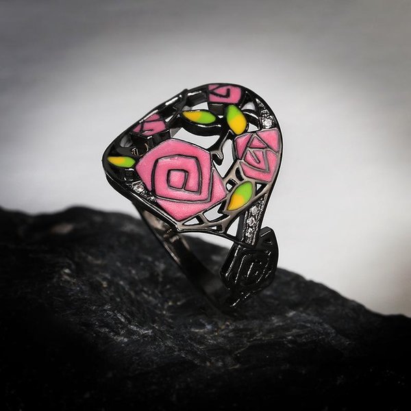 Anillo De Rosa Con Espinas En Venta Anillo De Esmalte Pintado A Mano Para Dama Anillo De Flor De Plata Para Mujer Anillo De Moda De Nicho Regalo De JoyeríA 10 White-image