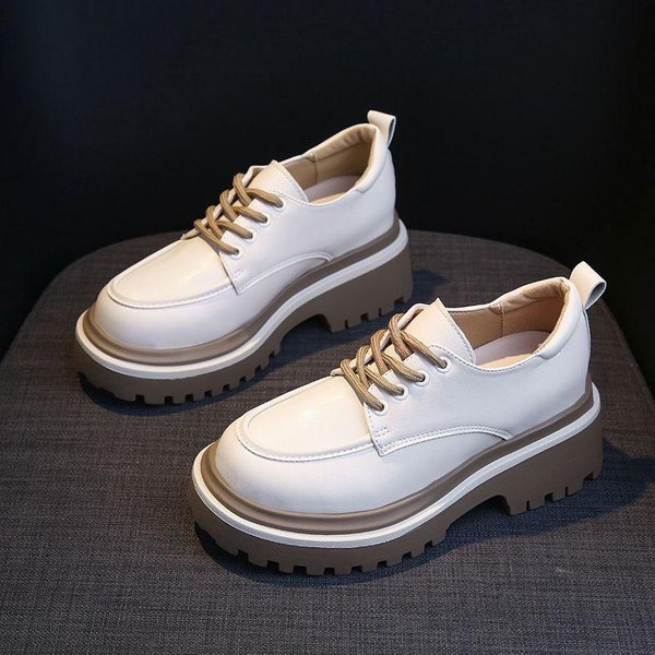 Mocasines TacóN Oculto Zapatos PequeñOs De Cuero Zapatos Mary Jane Para Mujer Primavera Y OtoñO Nuevo Estilo BritáNico Plataforma Muffin 38-image