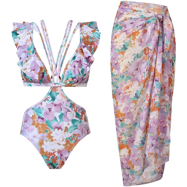 Nuevo Traje De BañO Sexy De Una Pieza Para Mujer Halter Cuello Falda De Gasa Conjunto De Traje De BañO XL-image