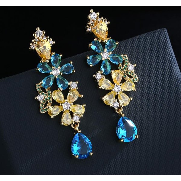 Pendientes De Flor De Circonita De Colores Bohemia Pendientes De Industria Pesada Moda Europea Y N Nuevo Estilo Personalidad Black-image