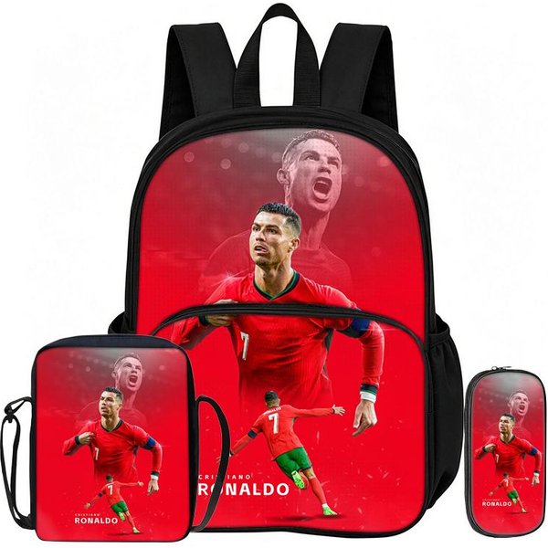 Zestaw 3 Sztuk Z Plecakiem Na Przednią Kieszeń Ronaldo Ucz Się, PodróżUj Torby Na Ramię Gwiazda PiłKi NożNej, PióRnik, Sportowe Torby Szkolne-image