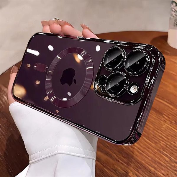 Luksusowe Magnetyczne Platerowane Przezroczyste Etui Na Telefon Dla Iphone 16 15 14 13 12 11 Pro Max 16 Plus Pokrowce Z OsłOnką Do Bezprzewodowego ŁAdowania Magsafe For Iphone 15-image
