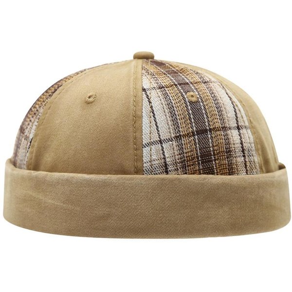 Gorra De Docker Vintage Sin Visera Lavada PuñO Enrollado Copa Redonda Ajustable AlgodóN Gorro MelóN Ropa Urbana Beige-image