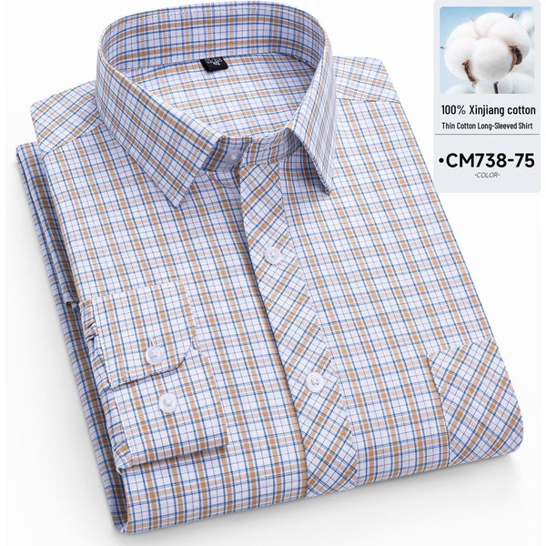 Camisa De Manga Larga A Cuadros 100% AlgodóN Para Hombre - Estilo Casual Primavera/Verano 40 Gray-image