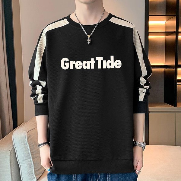 Wiosna Nowa MęSka Bluza Z Kapturem Casualowa MłOdzieżOwa Przystojna Koszulka Z DłUgim RęKawem OkrąGłY Dekolt MęSka Dolna Kurtka 4XL Black-image