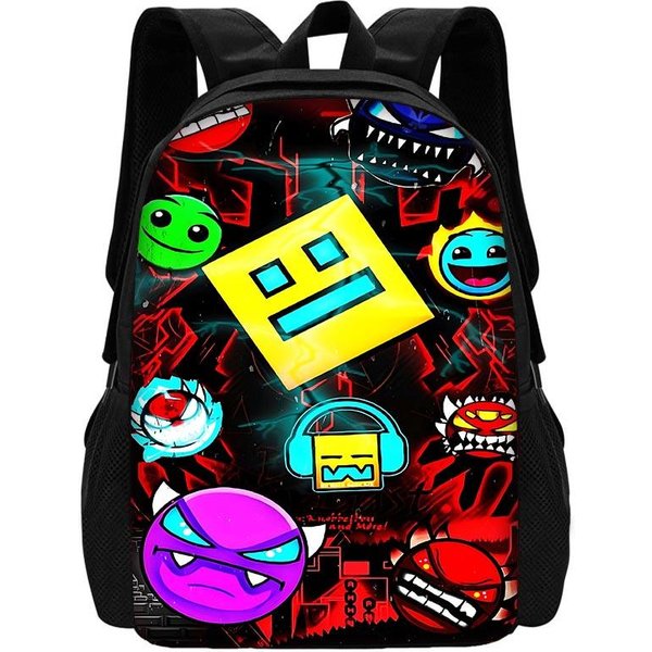 Juegos De Dibujos Animados Angry Geometry Dash Mochila Escolar Infantil Con Bolsas De Almuerzo, Estuches, Bolsas Escolares Para NiñOs NiñAs Mejor Regalo Yellow-image