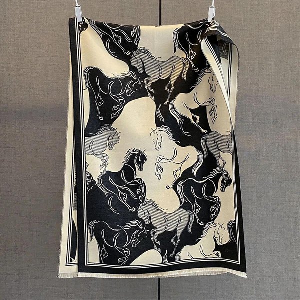 Szal Z Nadrukiem Konia Jesień Zima Szalik Luksusowy Design Szaliki Dla Kobiet MężCzyzn Kaszmir Gruba CiepłA Chusta Bufanda Poncho Echarpe Szale 190X65Cm-image