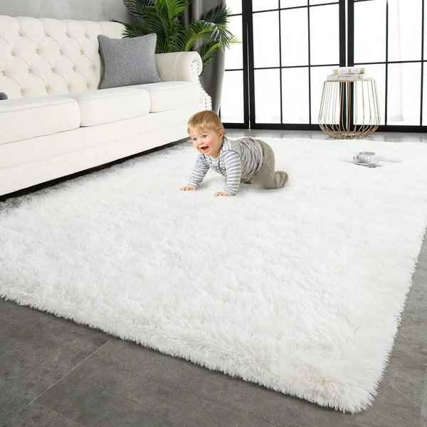 Ultra-MięKki Pluszowy Dywan AntypośLizgowy PokóJ DziecięCy ŻłObek PokóJ Zabaw Mata PodłOgowa Sypialnia Koc PrzyłóżKowy Dekoracja Domu 50X80Cm 20X31Inch Czysty Kolor BiałY-image