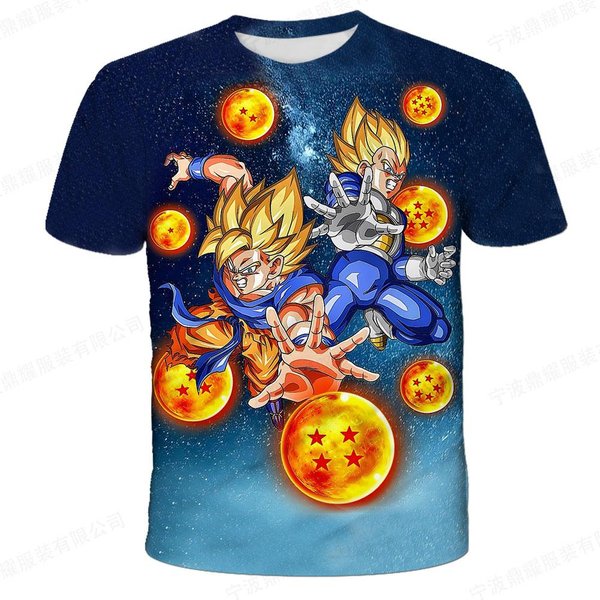 T-Shirt 3D Letni KróTki RęKaw OkrąGłY Dekolt Goku Vegeta MęSki Casualowy T-Shirt L Gray-image