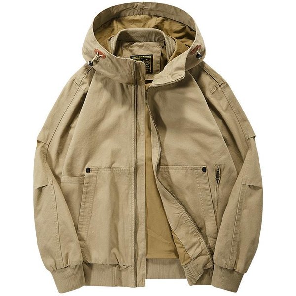 Wiosenna I Jesienna MęSka Kurtka Z Kapturem Z Czystej BawełNy MęSka Codzienna Kurtka Robocza Xxxl Khaki-image