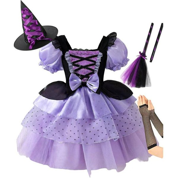 Vestido Nuevo Para NiñA Vestido Esponjoso De Vampiro Para NiñAs NiñOs Malla Vestido De Princesa Morado Ropa Genial Vestido De Disfraz De Carnaval Lolita 110Cm Black-image