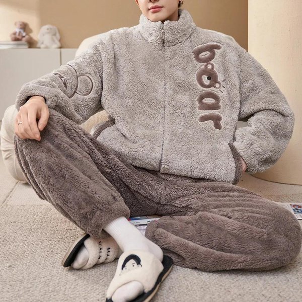 MęSkie Zimowe CiepłE PiżAmy PiżAmy Zestaw MęSkie Flanelowe PiżAmy Bielizna Nocna Ubrania Domowe Aksamit Koral Polar 6XL Plus Rozmiar PiżAma 5XL Gray-image